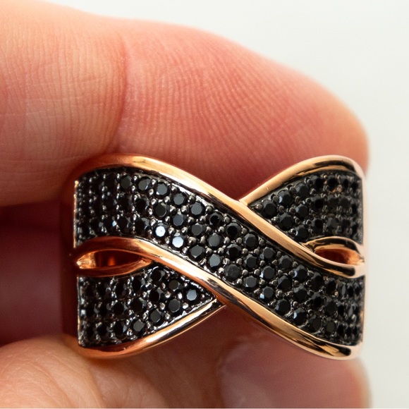 Bronzo Italia 1.5 cttw black spinel crossover statement ring rose gold tone 10 - Picture 3 of 16